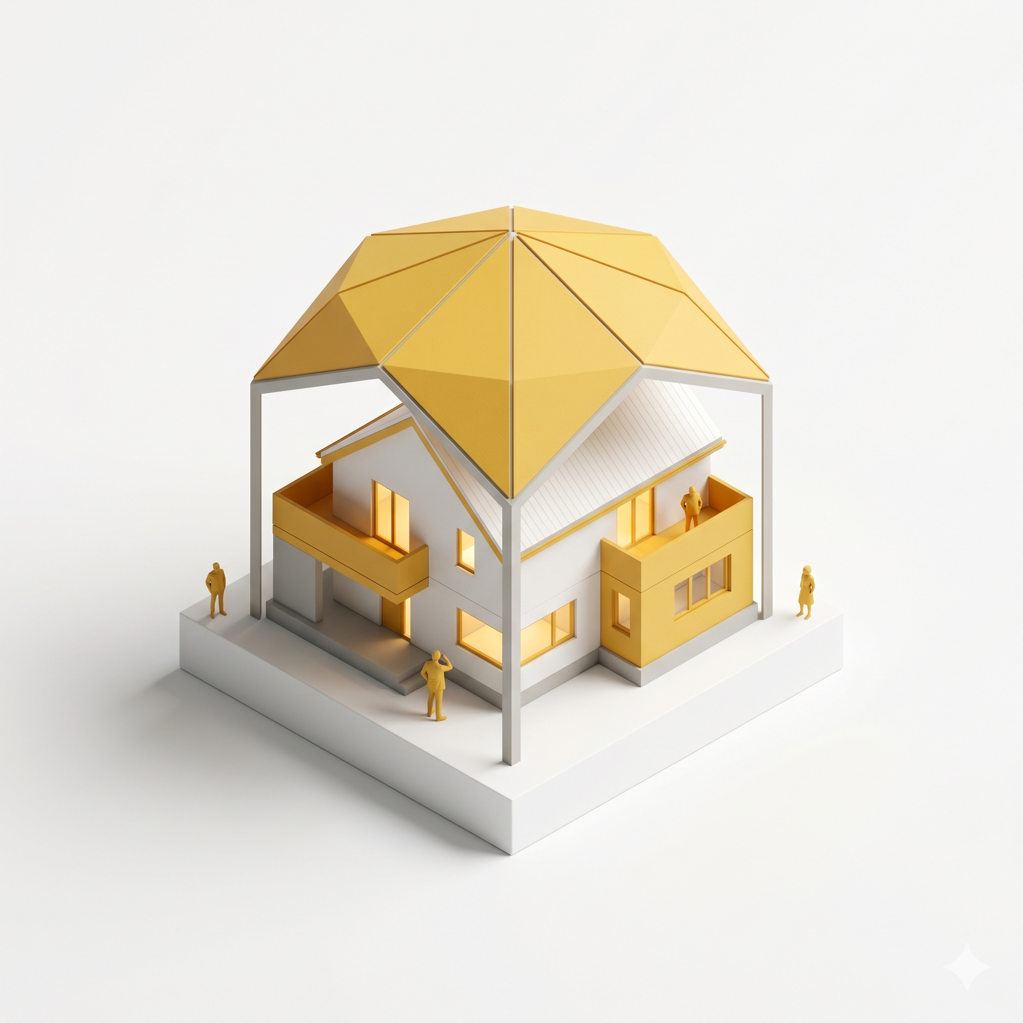 Illustration isométrique d'une maison en chantier représentant la protection de l'assurance dommage-ouvrage