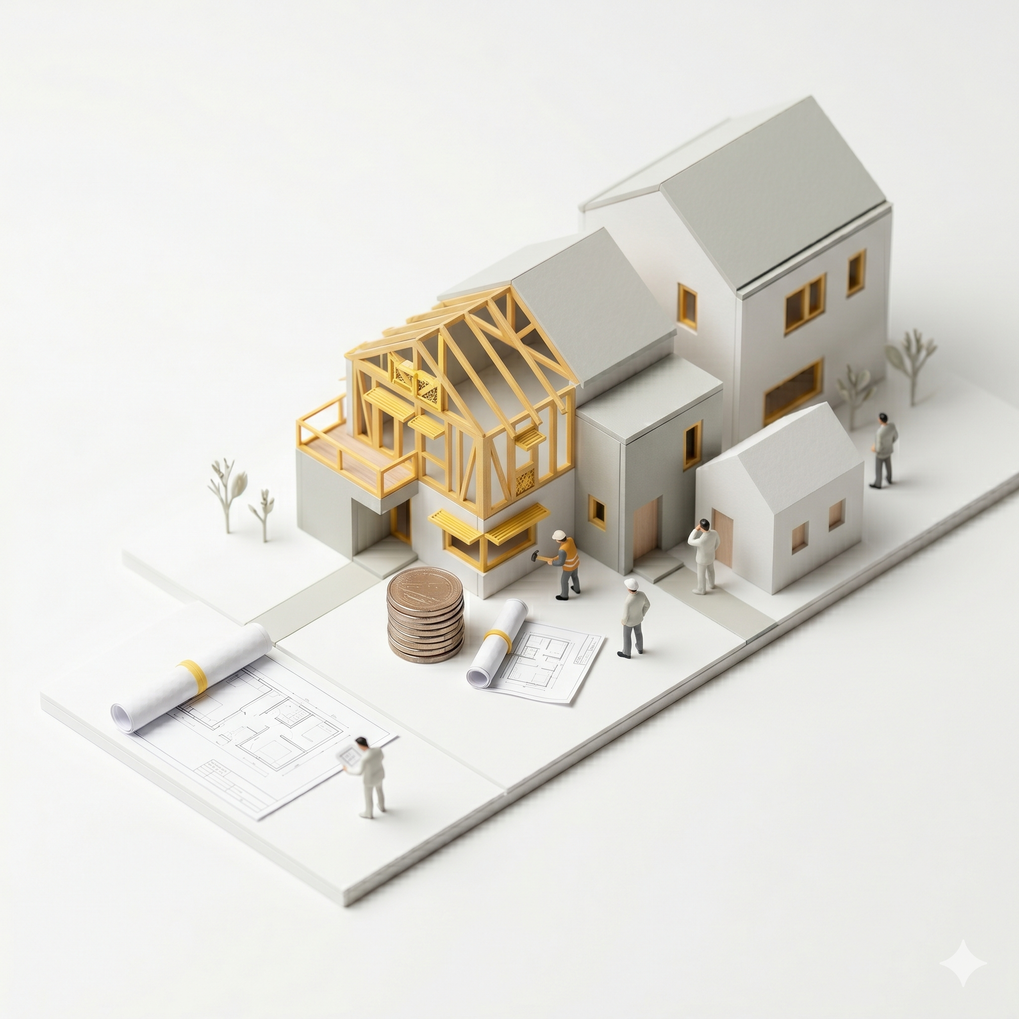 Vue isométrique alternative illustrant les délais et étapes de l'instruction d'un permis de construire