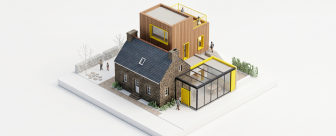 Agrandir sa maison sur la presqu'île : maquette montrant extension, surélévation et rénovation d'une maison