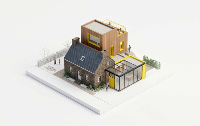 Agrandir sa maison sur la presqu'île : maquette montrant extension, surélévation et rénovation d'une maison