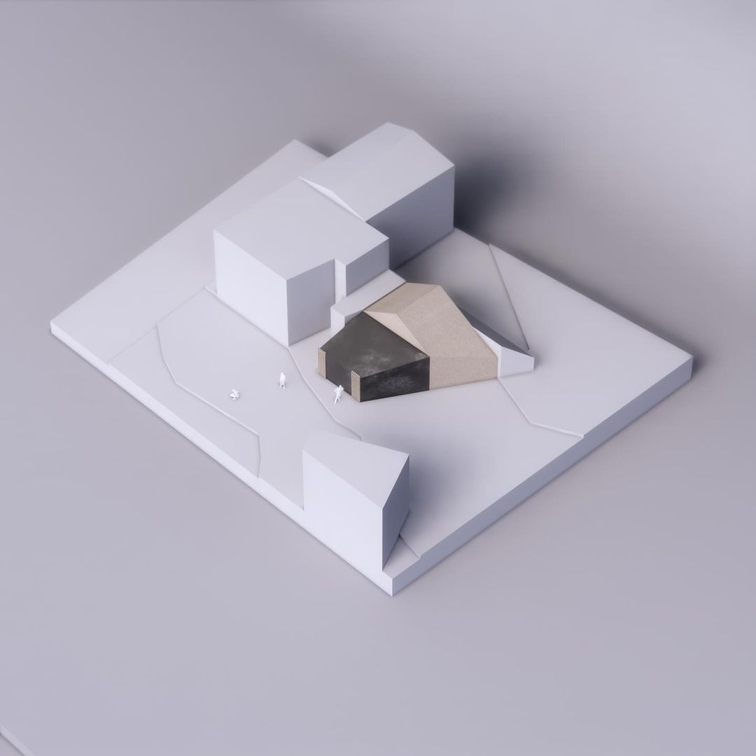 Maquette d'étude d'implantation de l'extension sur la parcelle en drapeau, maison de ville à Guérande