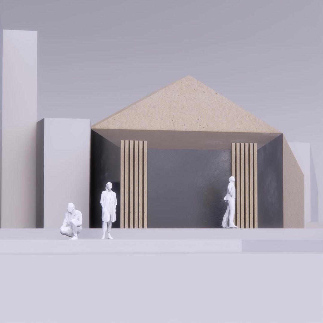 Maquette d'étude de façade : bardage bois à claire-voie sur le volume d'extension, projet à Guérande