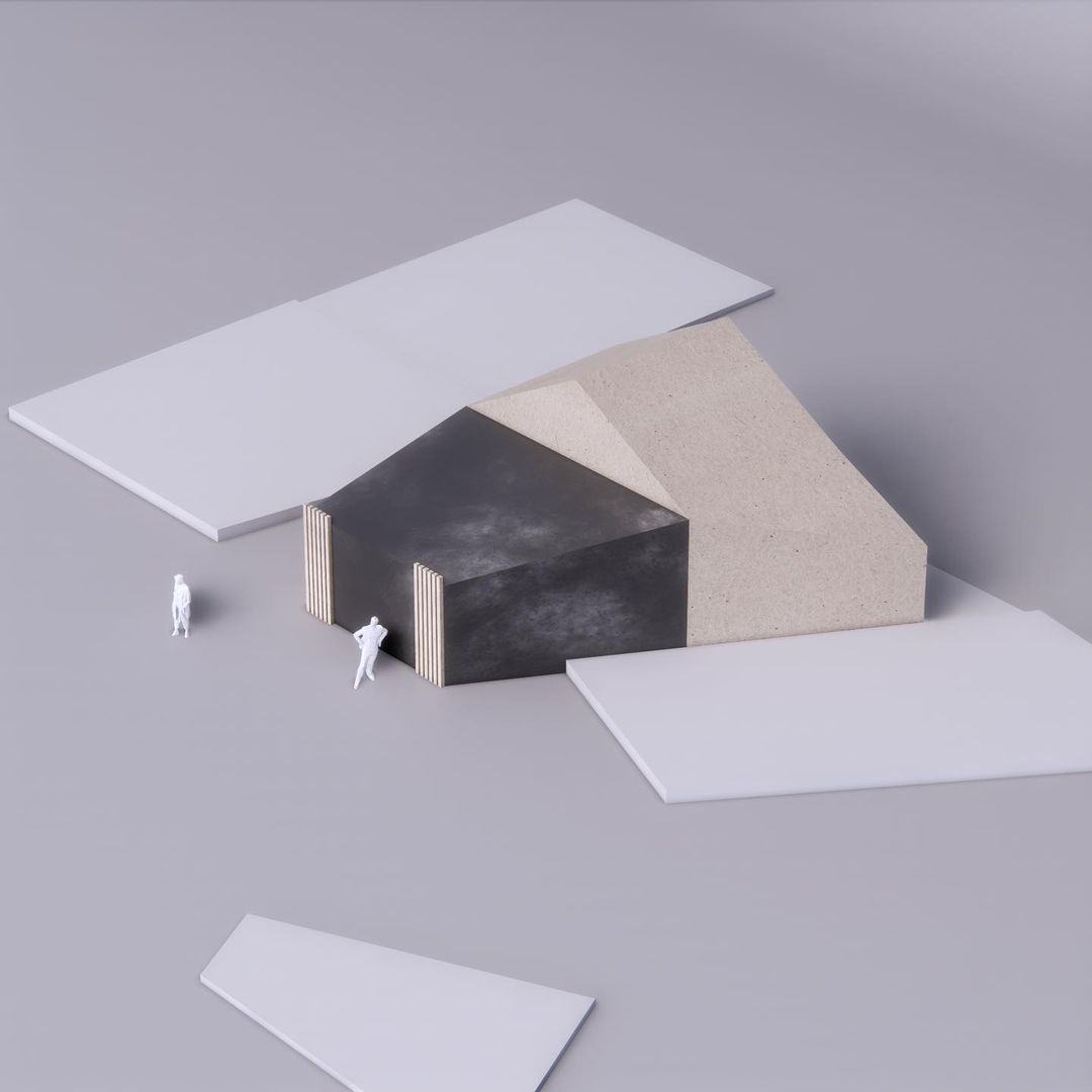 Maquette du volume d'extension implanté en second rideau, maison de ville à Guérande