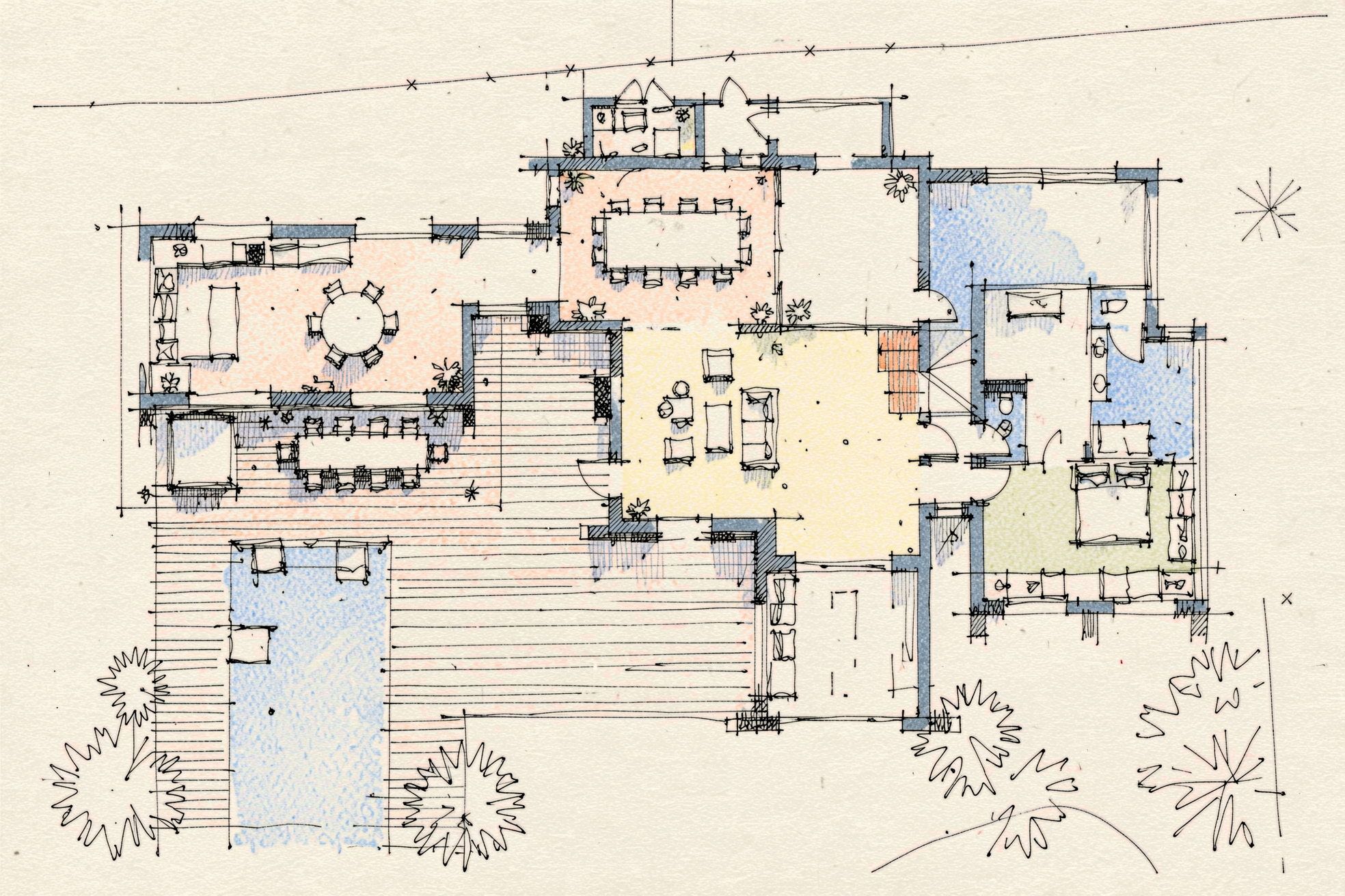 Plan masse de l'extension de la villa basque à La Baule : implantation des deux extensions et de la piscine